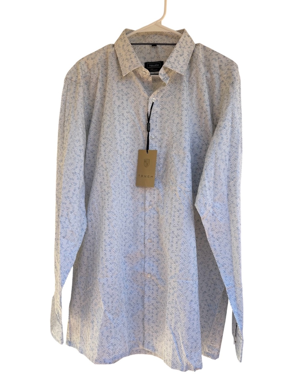 TOUCH Premium Men's Long Sleeve Button-Down Shirt XXL 44 100% Cotton Geometric